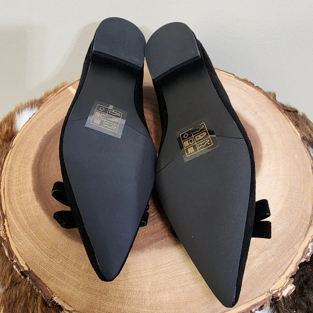 C. Paravano BowKnot Suede Flats (Aida) Black Size 37 (US Size 6.5)